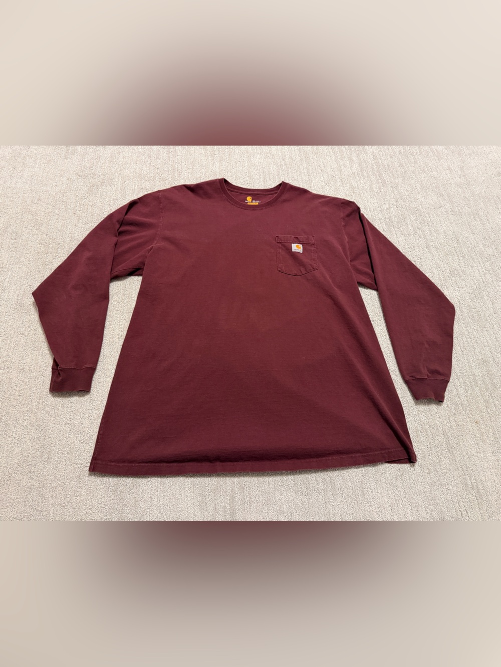 Carhartt Mens 3XL Long Sleeve Pocket T-Shirt Burgundy Original Fit 100% Cotton